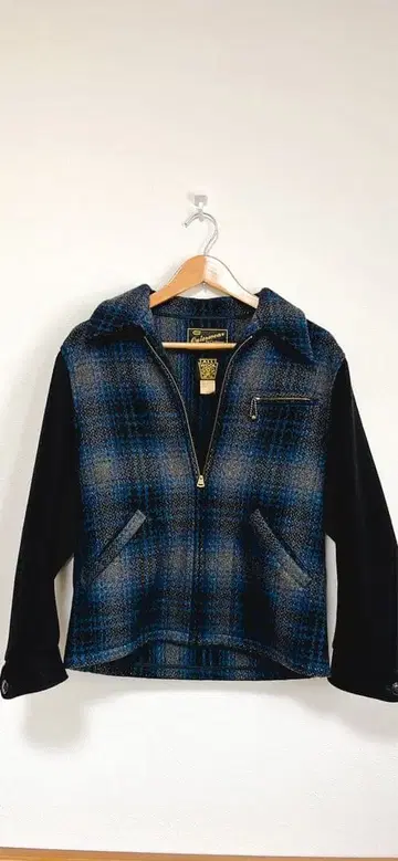 Cushman 울 자켓 파랑 블랙 체크 S 사이즈