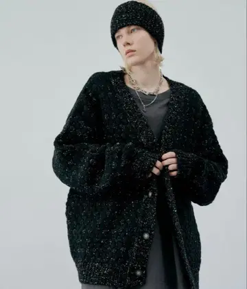 AIVER 아이버 컬러 테이프 니트 가디건 블랙 루즈핏