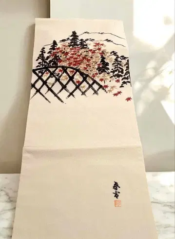 나고야 오비 순수 실크 야마시나 슌센 작 나무 풍경 무늬