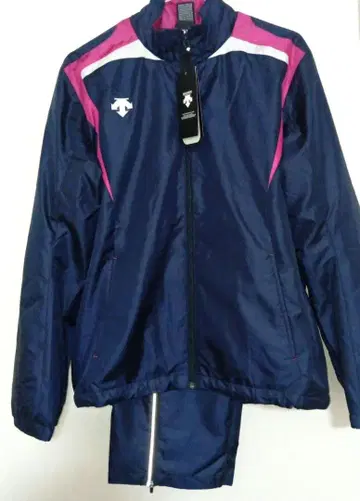 [택 포함 새상품] DESCENTE 바람막이 상하의 세트 네이비 x 핑크