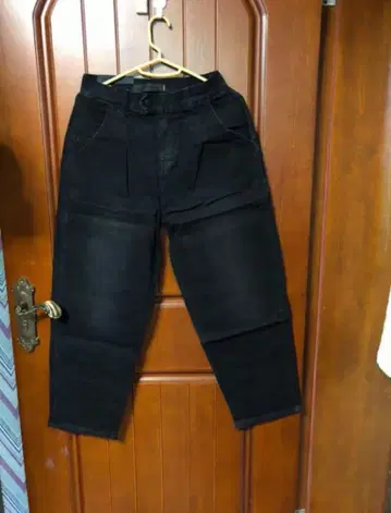 블랙 데님 팬츠 하이웨스트 포켓 부착 28