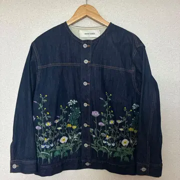 슈퍼 하카 라이트온 데님 야생화 자수 노카라 G 재킷