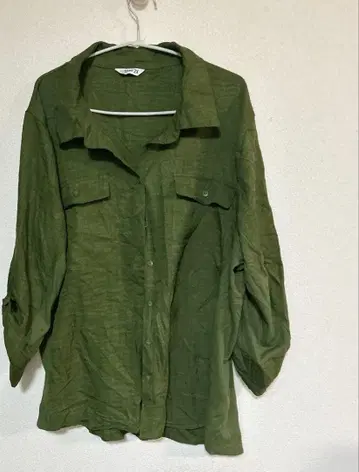 여성용, 남성용 셔츠 올리브 그린 긴팔 셔츠 2X