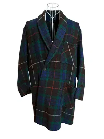 80년대 영국제 울 체크 가운 코트 빈티지 유로