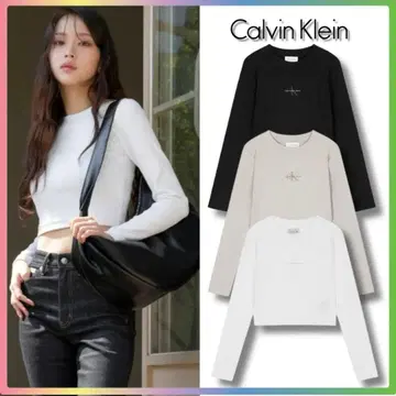 Calvin Klein 크롭 기장 리브 T셔츠 화이트