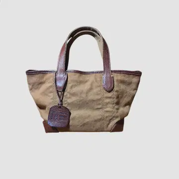 [ genten ] 겐텐 다크 베이지 캔버스 가죽 핸들 토트백