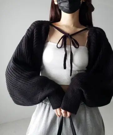 me+em select 2WAY 리본 모헤어 라이크 숏 리브 니트 가디건