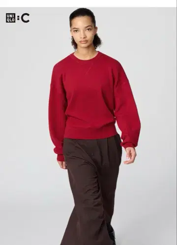 완판 유니클로C 스무스 코튼 크루넥 스웨터 M 레드 15RED