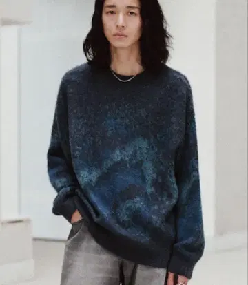 모헤어 블렌드 자카드 샤기 니트 L