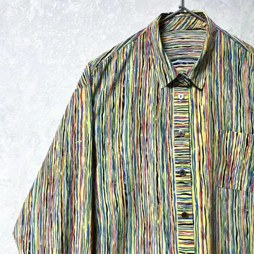 디자인 셔츠 올 패턴 빈티지 레트로 스트라이프 멀티 컬러 독특한 긴팔