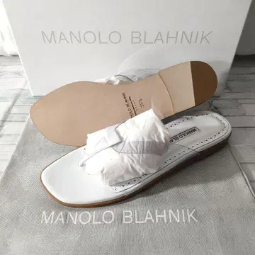 미사용품 마놀로 블라닉 BENABU 플랫 가죽 샌들 화이트 36.5