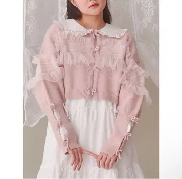 merry jenny 메리제니 핑크 니트 가디건 레이스