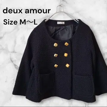 deux amour (두 자무르) 울 혼방 골드 버튼 노카라 자켓