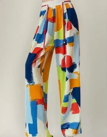 다색 아트 디자인 와이드 팬츠