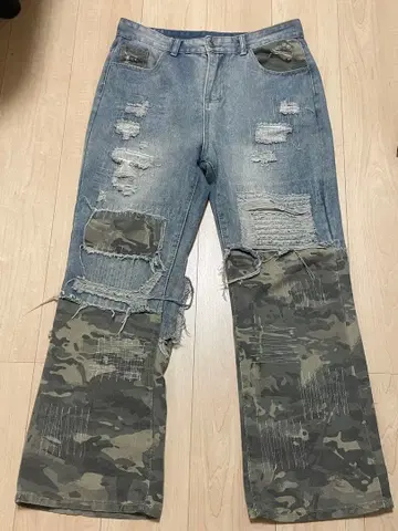 리메이크 데미지 데님 팬츠 카모플라쥬