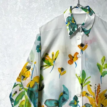 디자인 셔츠 올 패턴 꽃무늬 빈티지 레트로 보타니컬 멀티 컬러 긴팔