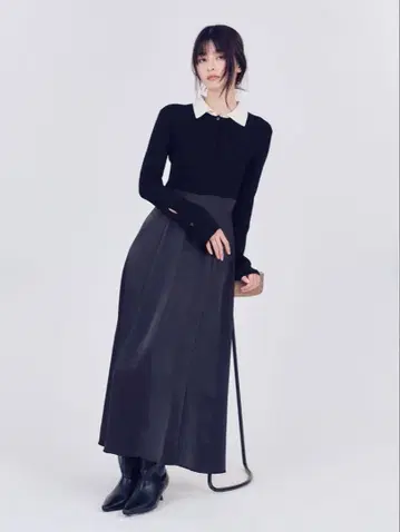 새상품 FRAY I.D 프레이 아이디 오픈 폴로 카라 니트 원피스