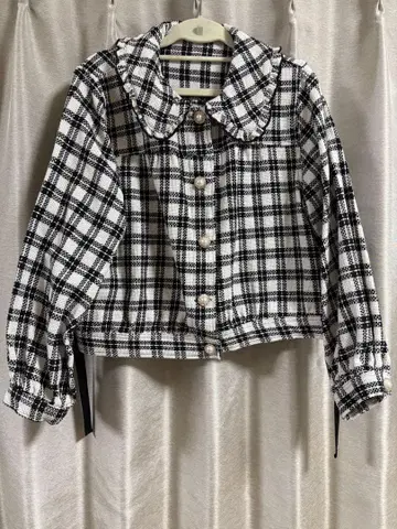 체크 무늬 크롭 자켓