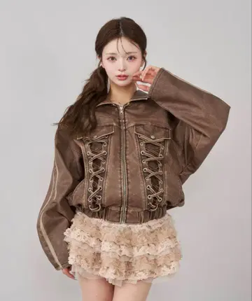 darich 라인 가죽 오버 자켓