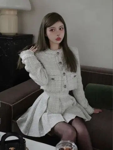 다리치 컴팩트 프린지 트위드 자켓 스커트 셋업