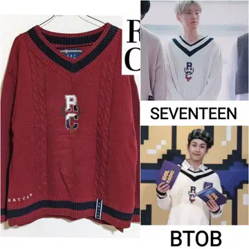 ROMANTIC CROWN 빨간색 V넥 스웨터 니트 호시 착용