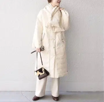 쉽스 2way 리버서블 롱 다운 코트 노카라 머플러