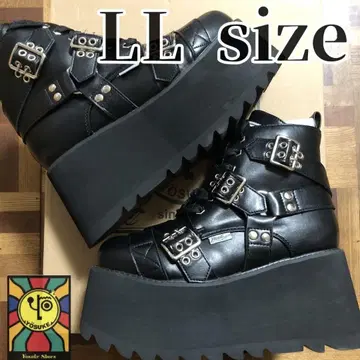 [ YOSUKE.U.S.A ] LL 사이즈 통굽 하네스 디자인 부츠 블랙