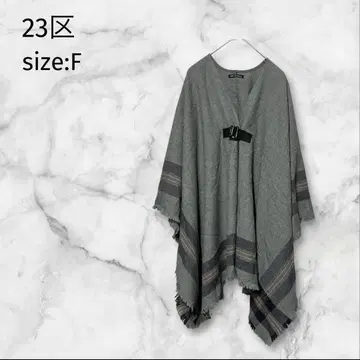 23구 경량 고급 울 체크 무늬 판초 F 그레이