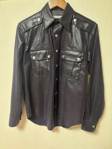 존 로렌스 설리번 다크 퍼플 광택 셔츠 포켓 부착