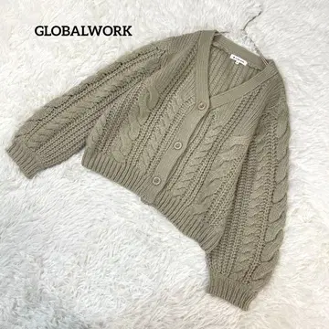 글로벌 워크 숏 니트 가디건 베이지 M V넥 2370