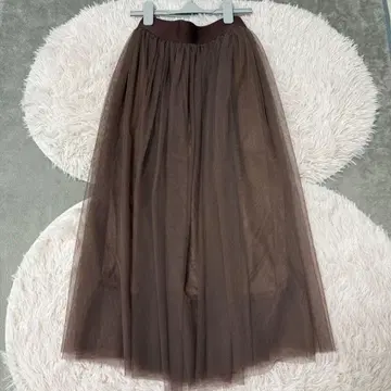 미사용 플레어 스커트 튤 브라운