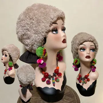 퍼 모자 푸들 퍼 사이즈 조절 리본 포함