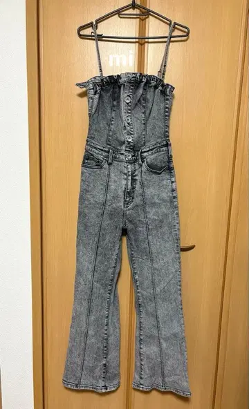 케미컬 백 리본 데님 올인원