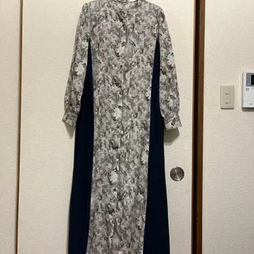 꽃무늬 셔츠 원피스 그레이 네이비