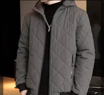 ODDMC 그레이 퀼팅 자켓 두꺼운 원단 후드 부착 무지 충전솜 속기모