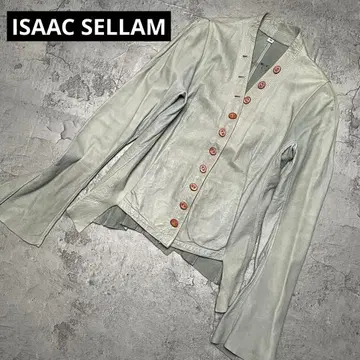 ISAAC SELLAM 가죽 자켓 노카라 가죽 버튼