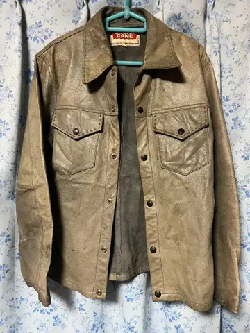 슈가케인 빈티지 CANE 베이지 가죽 셔츠 자켓 사이즈 36
