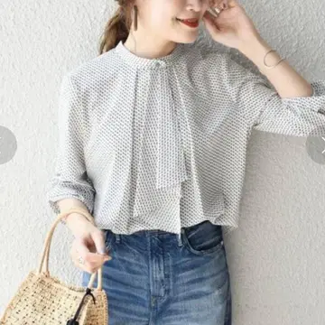 SHIPS 코몬 프린트 블라우스 골드 버튼 그레이