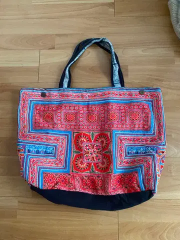 하나뿐인 몽족 앤티크 선명한 자수 특대형 다색 핸드메이드 토트백 에스닉