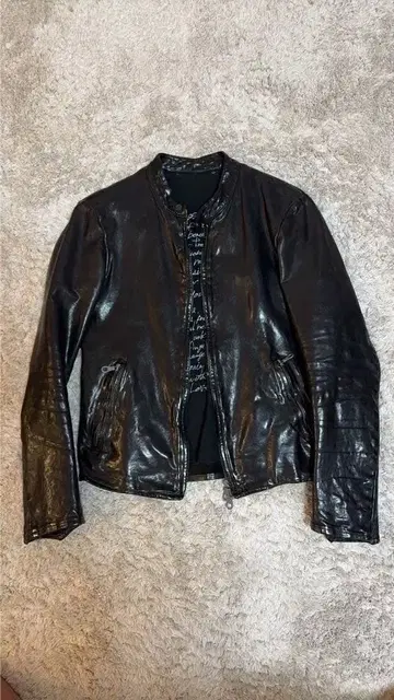 블랙 가죽 싱글 라이더 자켓