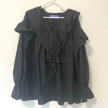 wee9s 빅 칼라 프릴 블라우스 튜닉 블랙