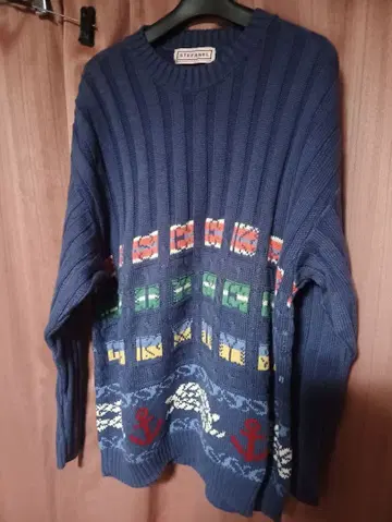 1점 한정 STEFANEL 네이비 코튼 리브 스웨터 ITALY 제