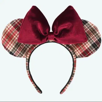 디즈니 머리띠 빨간색 체크 무늬