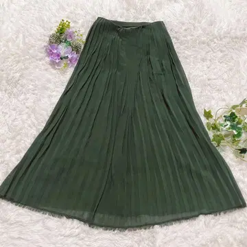 새상품급 TOMORROWLAND 플리츠 롱 스커트 32 다크 그린