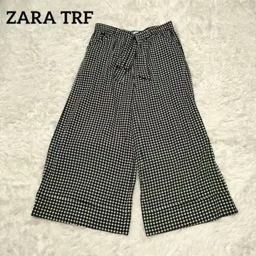 자라 와이드 팬츠 깅엄 체크 허리밴딩 블랙 화이트 세탁 가능 S