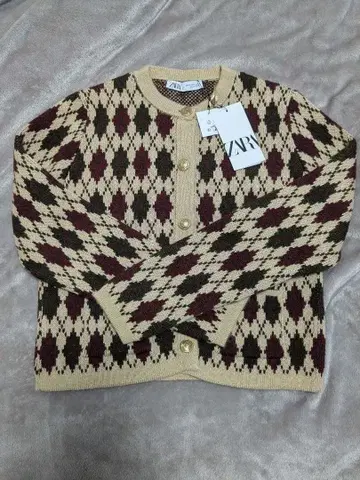 ZARA 긴팔 가디건 M 베이지 빨간색 그린