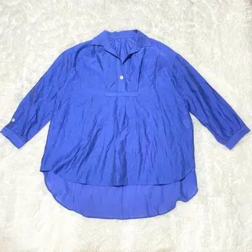 새상품급 여성용 7부 소매 블라우스 F 린넨 블루 루즈핏 마터니티