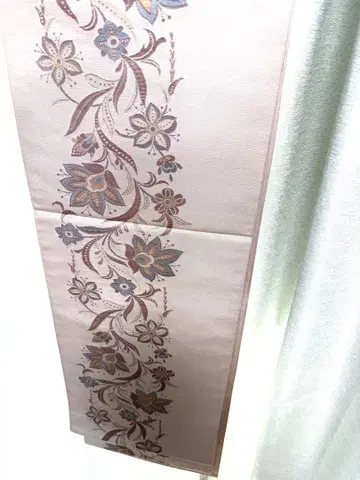 순수 실크 후쿠로 오비 북유럽 사라사 문양 미사용