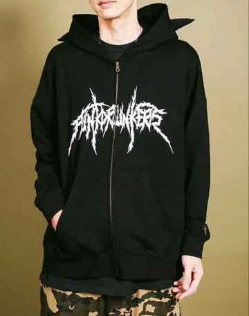 펑크 드렁커스 한 번 착용 가시 가시 ZIP 후드티