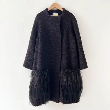 AGNONA 아뇨나 롱 코트 포켓 퍼 브라운 알파카 42